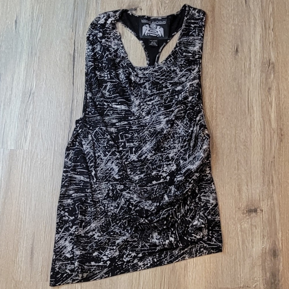 Young Machines Racerback Top,Black, Charcoal, & White Small